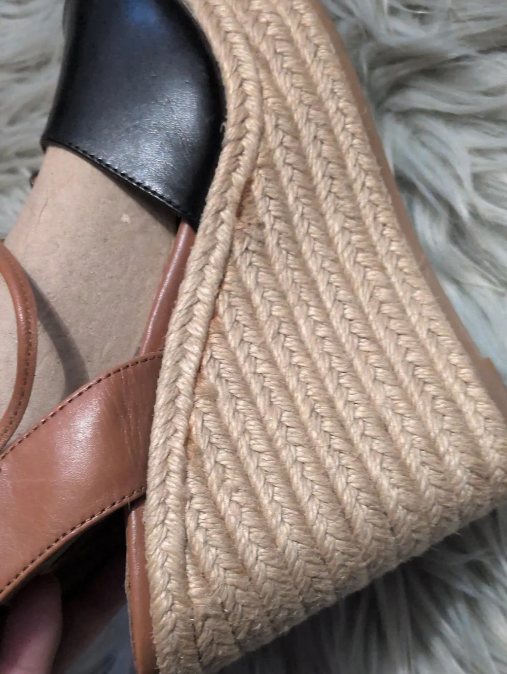 COACH Women's Black & Tan Leather Espadrille Wedge Sandals
